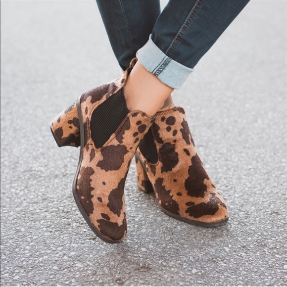 Water Resistant Cognac Animal Print Ankle Booties - Picture 1 of 8